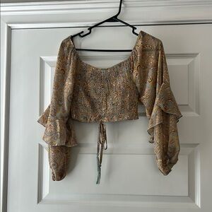 Elegant Paisley Ruffle Sleeve Top
